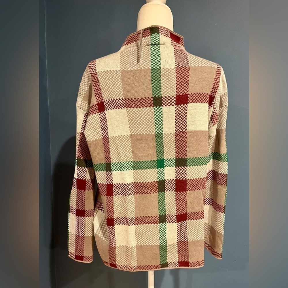 Ann Taylor Factory Holiday Christmas Plaid Mock Neck Tunic Sweater - Picture 3 of 5